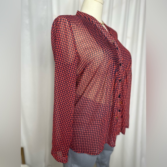 Michael Kors Red and Black Geometric Blouse (910) - Picture 7 of 11